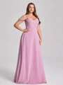 A-line kjole Kald Skulder Plissert Gulvlengde Chiffong Korsett Plus Size Brudepikekjoler