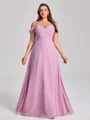 A-line kjole Kald Skulder Plissert Gulvlengde Chiffong Korsett Plus Size Brudepikekjoler