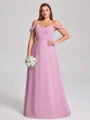 A-line kjole Kald Skulder Plissert Gulvlengde Chiffong Korsett Plus Size Brudepikekjoler