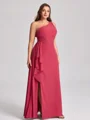 Sheath En skuldret Volanger Gulvlengde Chiffong Korsett Plus Size Brudepikekjoler