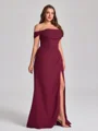 Sheath Bare Skuldre Plissert Gulvlengde Chiffong Korsett Plus Size Brudepikekjoler
