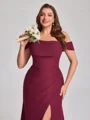 Sheath Bare Skuldre Plissert Gulvlengde Chiffong Korsett Plus Size Brudepikekjoler