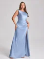Sheath Scoop Plissert Gulvlengde Silkeeaktig Sateng Korsett Plus Size Brudepikekjoler