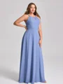 A-line kjole Halterneck Plissert Gulvlengde Chiffong Korsett Plus Size Brudepikekjoler