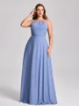 A-line kjole Halterneck Plissert Gulvlengde Chiffong Korsett Plus Size Brudepikekjoler
