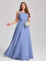 A-line kjole Halterneck Plissert Gulvlengde Chiffong Korsett Plus Size Brudepikekjoler