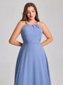 A-line kjole Halterneck Plissert Gulvlengde Chiffong Korsett Plus Size Brudepikekjoler