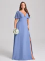 A-line kjole V-hals Kortermer Plissert Gulvlengde Chiffong Korsett Plus Size Brudepikekjoler
