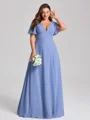 A-line kjole V-hals Kortermer Plissert Gulvlengde Chiffong Korsett Plus Size Brudepikekjoler