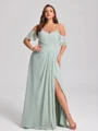 A-line kjole Kald Skulder Plissert Gulvlengde Chiffong Plus Size Brudepikekjoler