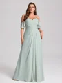 A-line kjole Kald Skulder Plissert Gulvlengde Chiffong Plus Size Brudepikekjoler