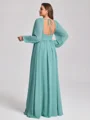 A-line kjole V-hals Lange ermer Plissert Gulvlengde Chiffong Plus Size Brudepikekjoler