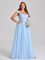 A-line kjole Torget Plissert Gulvlengde Chiffong Korsett Plus Size Brudepikekjoler