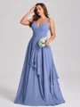 A-line kjole V-hals Volanger Gulvlengde Chiffong Korsett Plus Size Brudepikekjoler