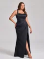 Sheath Torget Plissert Gulvlengde Satin Plus Size Brudepikekjoler