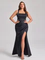 Sheath Torget Plissert Gulvlengde Satin Plus Size Brudepikekjoler
