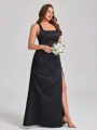 Sheath Torget Plissert Gulvlengde Satin Plus Size Brudepikekjoler