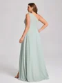 A-line kjole En skuldret Plissert Gulvlengde Chiffong Plus Size Brudepikekjoler
