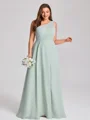 A-line kjole En skuldret Plissert Gulvlengde Chiffong Plus Size Brudepikekjoler