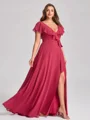 A-line kjole V-hals Kortermer Sash/Bånd/Belte Gulvlengde Chiffong Plus Size Brudepikekjoler