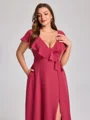 A-line kjole V-hals Kortermer Sash/Bånd/Belte Gulvlengde Chiffong Plus Size Brudepikekjoler