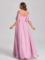 A-line kjole Kald Skulder Kortermer Plissert Gulvlengde Chiffong Plus Size Brudepikekjoler