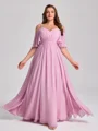 A-line kjole Kald Skulder Kortermer Plissert Gulvlengde Chiffong Plus Size Brudepikekjoler