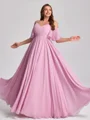 A-line kjole Kald Skulder Kortermer Plissert Gulvlengde Chiffong Plus Size Brudepikekjoler