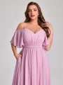 A-line kjole Kald Skulder Kortermer Plissert Gulvlengde Chiffong Plus Size Brudepikekjoler