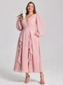 A-line kjole V-hals Lange ermer Volanger Te-Lengde Chiffong Korsett Plus Size Brudepikekjoler