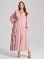 A-line kjole V-hals Lange ermer Volanger Te-Lengde Chiffong Korsett Plus Size Brudepikekjoler