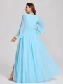 A-line kjole V-hals Lange ermer Sash/Bånd/Belte Gulvlengde Chiffong Plus Size Brudepikekjoler