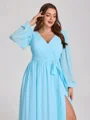 A-line kjole V-hals Lange ermer Sash/Bånd/Belte Gulvlengde Chiffong Plus Size Brudepikekjoler