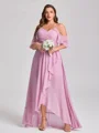 A-line kjole Kald Skulder Volanger Asymmetrisk Chiffong Plus Size Brudepikekjoler