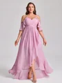 A-line kjole Kald Skulder Volanger Asymmetrisk Chiffong Plus Size Brudepikekjoler