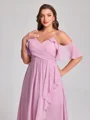 A-line kjole Kald Skulder Volanger Asymmetrisk Chiffong Plus Size Brudepikekjoler