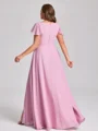 A-line kjole V-hals Kortermer Volanger Gulvlengde Chiffong Plus Size Brudepikekjoler