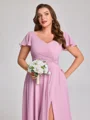 A-line kjole V-hals Kortermer Volanger Gulvlengde Chiffong Plus Size Brudepikekjoler