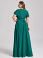 A-line kjole Scoop Kortermer Plissert Gulvlengde Chiffong Plus Size Brudepikekjoler