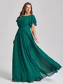 A-line kjole Scoop Kortermer Plissert Gulvlengde Chiffong Plus Size Brudepikekjoler