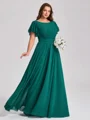 A-line kjole Scoop Kortermer Plissert Gulvlengde Chiffong Plus Size Brudepikekjoler