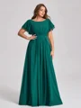 A-line kjole Scoop Kortermer Plissert Gulvlengde Chiffong Plus Size Brudepikekjoler