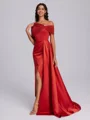 Sheath Plissert Gulvlengde Satin Korsett Brudepikekjoler