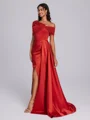 Sheath Plissert Gulvlengde Satin Korsett Brudepikekjoler