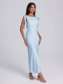 Sheath Scoop Bue Ankel-Lengde Jersey Brudepikekjoler