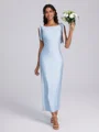Sheath Scoop Bue Ankel-Lengde Jersey Brudepikekjoler