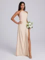 Sheath Halterneck Plissert Gulvlengde Jersey Brudepikekjoler