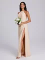 Sheath Halterneck Plissert Gulvlengde Jersey Brudepikekjoler