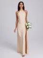 Sheath Halterneck Plissert Gulvlengde Jersey Brudepikekjoler