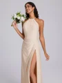 Sheath Halterneck Plissert Gulvlengde Jersey Brudepikekjoler